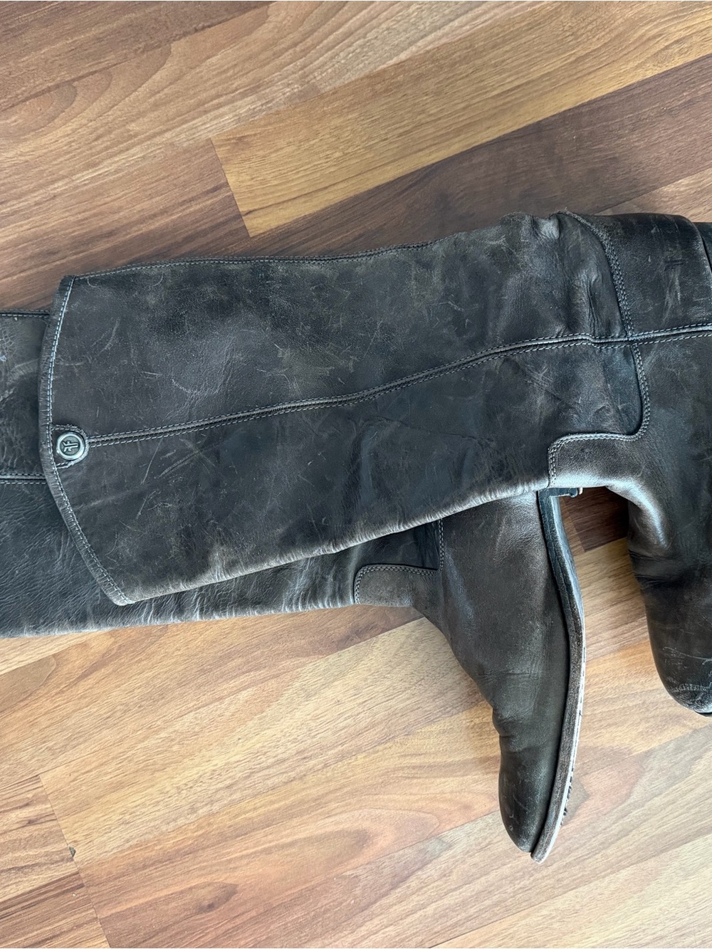 Frye Tall Leather Riding Boots in Distressed Brown - Picture 2 of 5